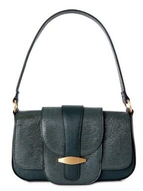 Time and Tru Olive Green Faux Leather Shoulder Bag with Gold Accent